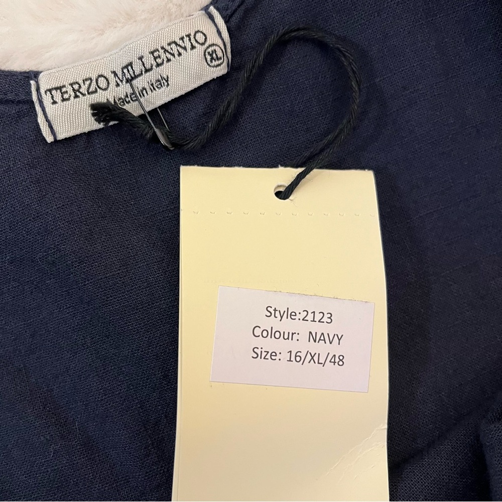 Terzo Millennio Italy Linen Cotton Midi Dress Navy Casual Sleeveless Size XL - Picture 9 of 12